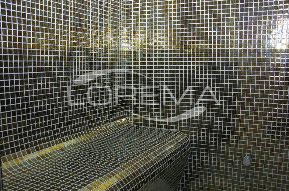 Parní sauna VIP, obklad skleněná luxusní mozaika Metal Oxido